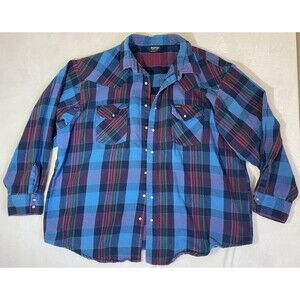 Vintage Osh Kosh Pearl Snap Flannel Shirt Mens XLarge Tall Heavy Western Plaid